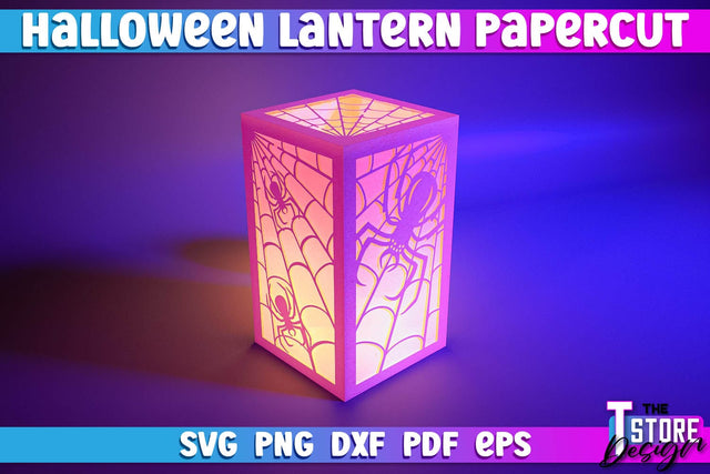 Halloween Lantern Papercut | 3D Sadowbox | 3D Night Light | Lantern Template | SVG File SVG The T Store Design 