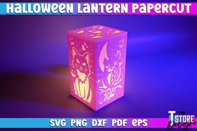 Halloween Lantern Papercut | 3D Sadowbox | 3D Night Light | Lantern Template | SVG File SVG The T Store Design 