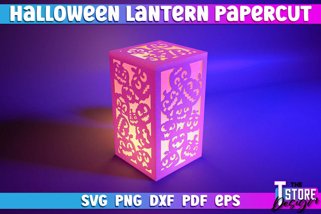Halloween Lantern Papercut | 3D Sadowbox | 3D Night Light | Lantern Template | SVG File SVG The T Store Design 