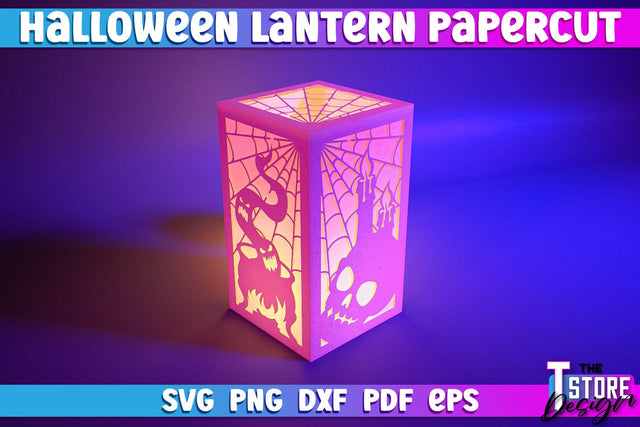 Halloween Lantern Papercut | 3D Sadowbox | 3D Night Light | Lantern Template | SVG File SVG The T Store Design 