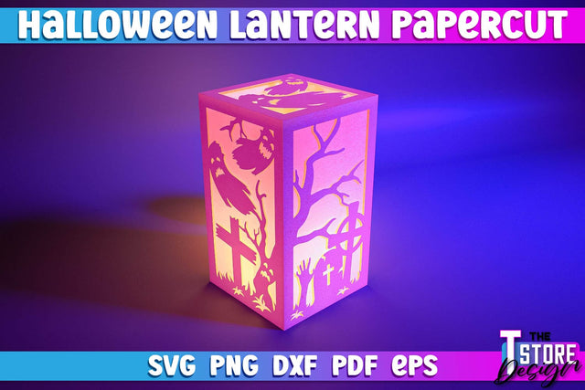 Halloween Lantern Papercut | 3D Sadowbox | 3D Night Light | Lantern Template | SVG File SVG The T Store Design 