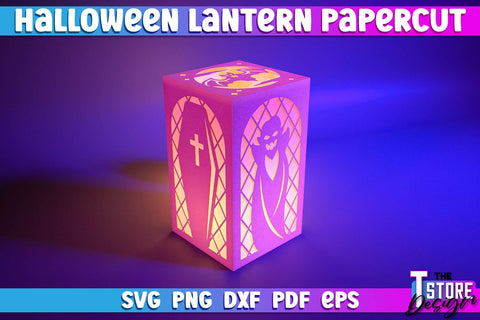Halloween Lantern Papercut Bundle| 3D Sadowbox | 3D Night Light | Lantern Template | SVG Files SVG The T Store Design 