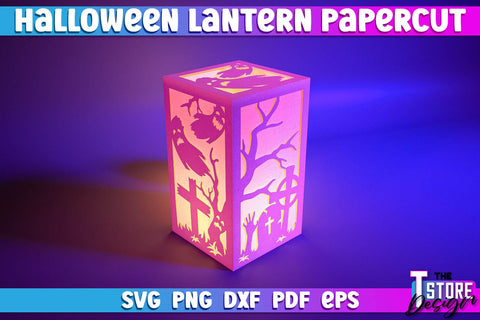 Halloween Lantern Papercut Bundle| 3D Sadowbox | 3D Night Light | Lantern Template | SVG Files SVG The T Store Design 