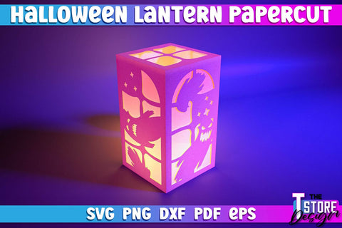 Halloween Lantern Papercut Bundle| 3D Sadowbox | 3D Night Light | Lantern Template | SVG Files SVG The T Store Design 