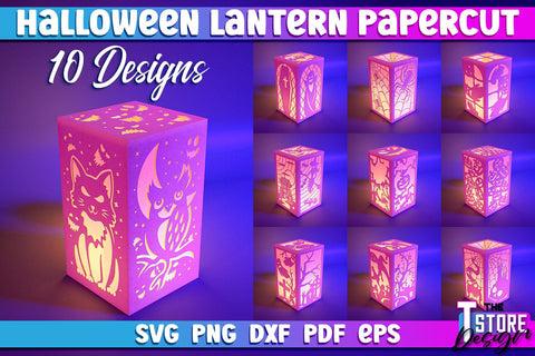 Halloween Lantern Papercut Bundle| 3D Sadowbox | 3D Night Light | Lantern Template | SVG Files SVG The T Store Design 