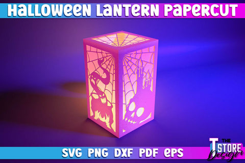 Halloween Lantern Papercut Bundle| 3D Sadowbox | 3D Night Light | Lantern Template | SVG Files SVG The T Store Design 