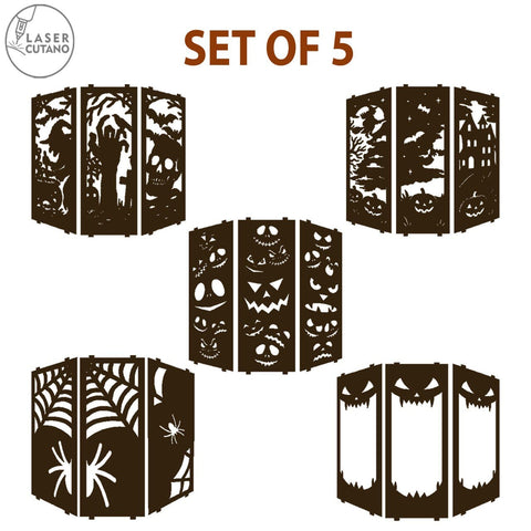 Halloween Lantern Set of 5 | Laser Cut Candle Holder SVG Files SVG LaserCutano 