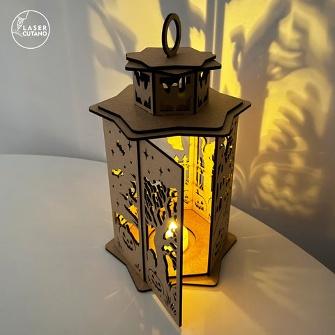 Halloween Lantern SVG | Haunted House Witch Candle Holder | Laser Cut Tea Light Box SVG LaserCutano 