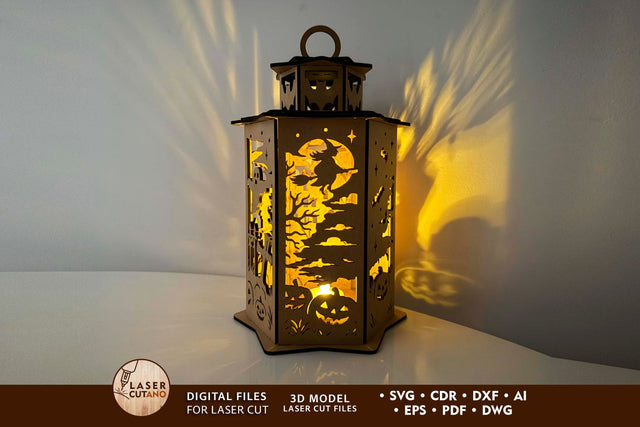 Halloween Lantern SVG | Haunted House Witch Candle Holder | Laser Cut Tea Light Box SVG LaserCutano 