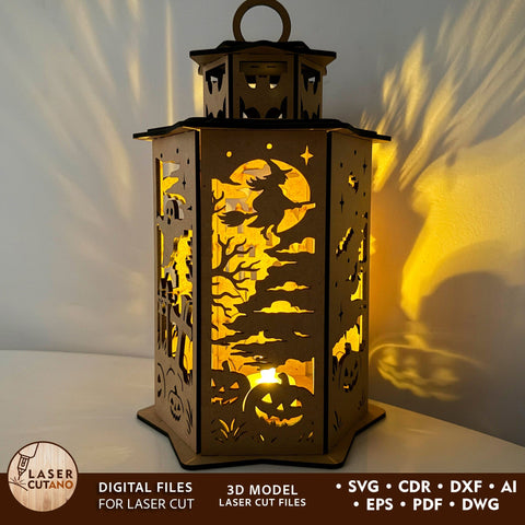 Halloween Lantern SVG | Haunted House Witch Candle Holder | Laser Cut Tea Light Box SVG LaserCutano 