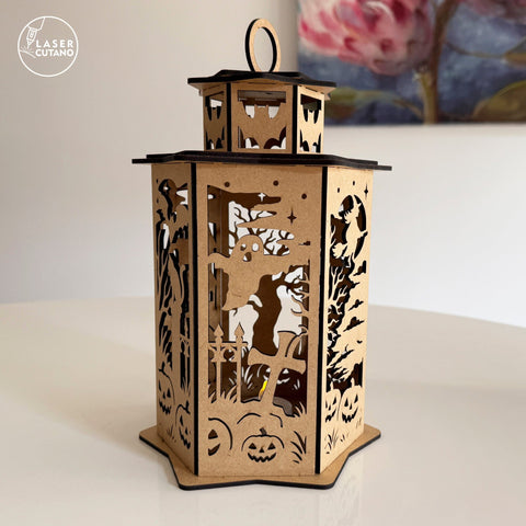 Halloween Lantern SVG | Haunted House Witch Candle Holder | Laser Cut Tea Light Box SVG LaserCutano 