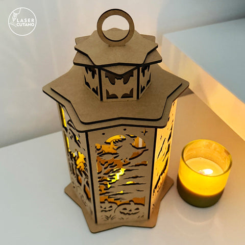 Halloween Lantern SVG | Haunted House Witch Candle Holder | Laser Cut Tea Light Box SVG LaserCutano 