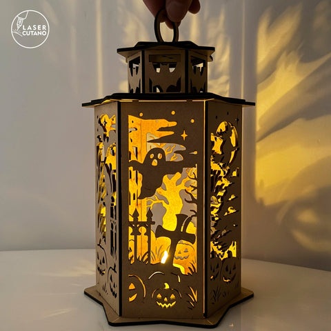 Halloween Lantern SVG | Haunted House Witch Candle Holder | Laser Cut Tea Light Box SVG LaserCutano 