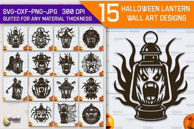 Halloween Lanterns Wall Decor Laser Cut Bundle SVG Evgenyia Guschina 