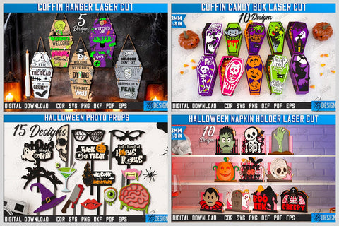 Halloween Mega Bundle Laser Cut | Halloween Decorations SVG | Mystical Earrings | Halloween Stands | Hanging Decor | Farmhouse Decor | Megabundle Laser Cut Design SVG Fly Design 