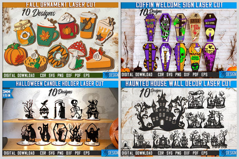 Halloween Mega Bundle Laser Cut | Halloween Decorations SVG | Mystical Earrings | Halloween Stands | Hanging Decor | Farmhouse Decor | Megabundle Laser Cut Design SVG Fly Design 