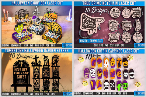 Halloween Mega Bundle Laser Cut | Halloween Decorations SVG | Mystical Earrings | Halloween Stands | Hanging Decor | Farmhouse Decor | Megabundle Laser Cut Design SVG Fly Design 