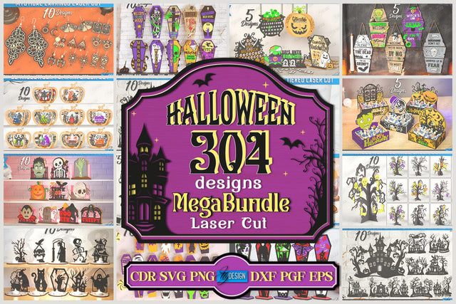 Halloween Mega Bundle Laser Cut | Halloween Decorations SVG | Mystical Earrings | Halloween Stands | Hanging Decor | Farmhouse Decor | Megabundle Laser Cut Design SVG Fly Design 