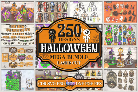 Halloween Mega Bundle Laser Cut | Spooky Decorations SVG, Earrings | Halloween Party Decoration SVG | Tiered Tray Decor | Pumpkin SVG | Halloween Quotes | Spooky Decor SVG The T Store Design 