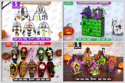 Halloween Mega Bundle Laser Cut | Spooky Decorations SVG, Earrings | Halloween Party Decoration SVG | Tiered Tray Decor | Pumpkin SVG | Halloween Quotes | Spooky Decor SVG The T Store Design 