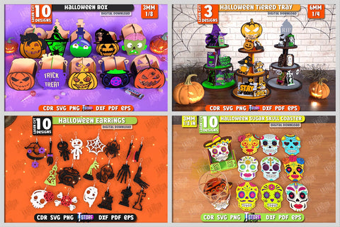 Halloween Mega Bundle Laser Cut | Spooky Decorations SVG, Earrings | Halloween Party Decoration SVG | Tiered Tray Decor | Pumpkin SVG | Halloween Quotes | Spooky Decor SVG The T Store Design 