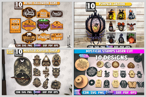 Halloween Mega Bundle Laser Cut | Spooky Decorations SVG, Earrings | Halloween Party Decoration SVG | Tiered Tray Decor | Pumpkin SVG | Halloween Quotes | Spooky Decor SVG The T Store Design 