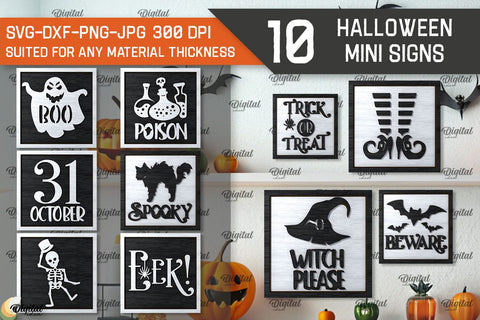 Halloween Mini Signs Laser Cut Bundle. Halloween Decor SVG SVG Evgenyia Guschina 