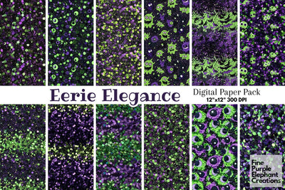 Halloween Monster Glitter Digital Paper - Textured Sublimation Scrapbook Pattern Digital Pattern Fine Purple Elephant Creations 