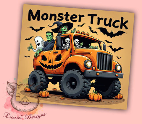 Halloween Monster Truck 20 oz Skinny Tumbler Sublimation Design, Straight & Tapered Tumbler Png, Monster Truck Tumbler Png, Digital Download PNG Sublimation Lara' s Designs 