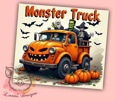 Halloween Monster Truck 20 oz Skinny Tumbler Sublimation Design, Straight & Tapered Tumbler Png, Monster Truck Tumbler Png, Digital Download PNG Sublimation Lara' s Designs 
