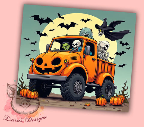 Halloween Monster Truck 20 oz Skinny Tumbler Sublimation Design, Straight & Tapered Tumbler Png, Monster Truck Tumbler Png, Digital Download PNG Sublimation Lara' s Designs 