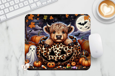 Halloween Mouse Pad - Highland Cow Mousepad PNG Sublimation BijouBay 