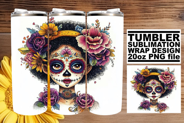 Halloween Muerta Woman Wrap – 20oz Watercolor Sublimation Sublimation afrosvg 