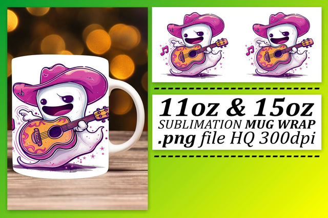 Halloween Mug Wrap with Pink Ghost Sublimation 11oz 15oz Sublimation afrosvg 