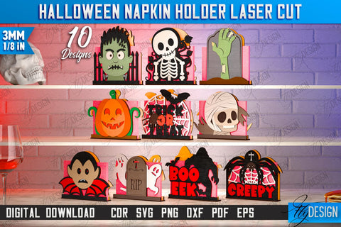 Halloween Napkin Holders Laser Cut Bundle | Adornment Dining Table | Halloween Party | CNC Files SVG Fly Design 