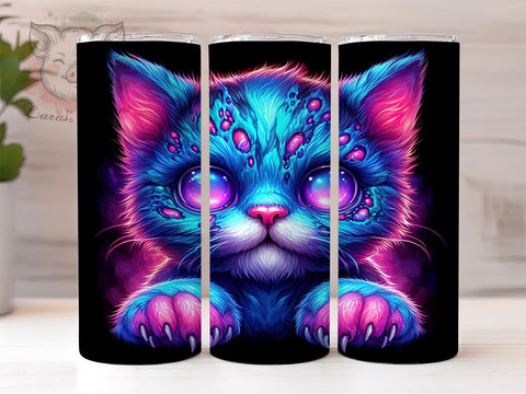 Halloween Neon Zombie Cat 20 oz Skinny Tumbler Sublimation Design, Straight & Tapered Tumbler Png, Zombie Cat Tumbler Png, Digital Download PNG Sublimation Lara' s Designs 