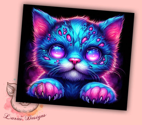 Halloween Neon Zombie Cat 20 oz Skinny Tumbler Sublimation Design, Straight & Tapered Tumbler Png, Zombie Cat Tumbler Png, Digital Download PNG Sublimation Lara' s Designs 