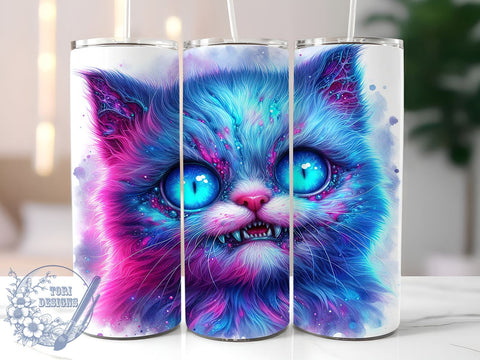 Halloween Neon Zombie Cat 20oz Skinny Tumbler PNG, Zombie Cat Tumbler Sublimation Wrap, Straight & Tapered Tumbler Wrap, Instant Digital Download Sublimation ToriDesigns 