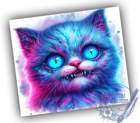 Halloween Neon Zombie Cat 20oz Skinny Tumbler PNG, Zombie Cat Tumbler Sublimation Wrap, Straight & Tapered Tumbler Wrap, Instant Digital Download Sublimation ToriDesigns 