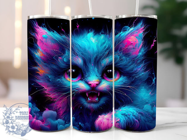 Halloween Neon Zombie Cat 20oz Skinny Tumbler PNG, Zombie Cat Tumbler Sublimation Wrap, Straight & Tapered Tumbler Wrap, Instant Digital Download Sublimation ToriDesigns 