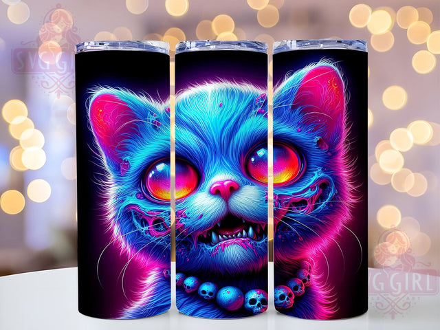 Halloween Neon Zombie Cat 20oz Tumbler Wrap Sublimation Design, Straight Tapered Tumbler Wrap, Zombie Cat Tumbler Png, Instant Digital Download Sublimation SvggirlplusArt 