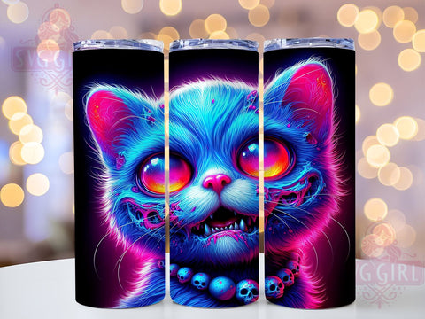 Halloween Neon Zombie Cat 20oz Tumbler Wrap Sublimation Design, Straight Tapered Tumbler Wrap, Zombie Cat Tumbler Png, Instant Digital Download Sublimation SvggirlplusArt 