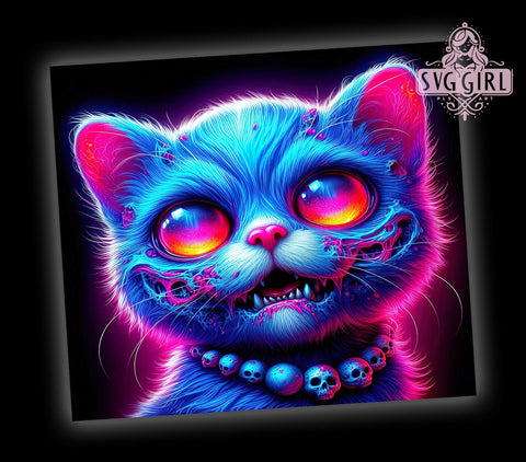 Halloween Neon Zombie Cat 20oz Tumbler Wrap Sublimation Design, Straight Tapered Tumbler Wrap, Zombie Cat Tumbler Png, Instant Digital Download Sublimation SvggirlplusArt 