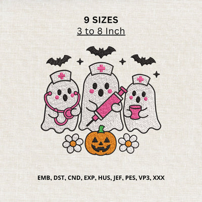 Halloween Nurse Ghosts Machine Embroidery Design – Cute Spooky Medical Ghost Embroidery File Embroidery/Applique DESIGNS PatternFeed8 
