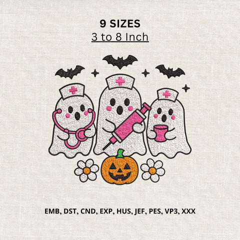 Halloween Nurse Ghosts Machine Embroidery Design – Cute Spooky Medical Ghost Embroidery File Embroidery/Applique DESIGNS PatternFeed8 