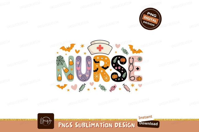 Halloween nurse lettering with medical symbols costume Sublimation Designangry 