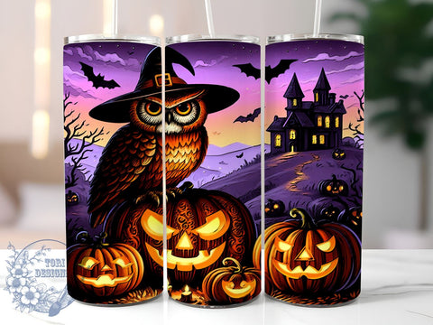 Halloween Owl 20oz Skinny Tumbler, Spooky Season Tumbler Png, Straight & Tapered Tumbler Wrap, Instant Digital Download Sublimation ToriDesigns 