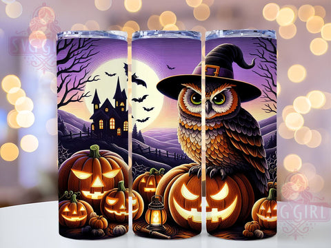 Halloween Owl 20oz Tumbler Wrap Sublimation Design, Straight Tapered Tumbler Wrap, Spooky Halloween Tumbler Png, Instant Digital Download Sublimation SvggirlplusArt 