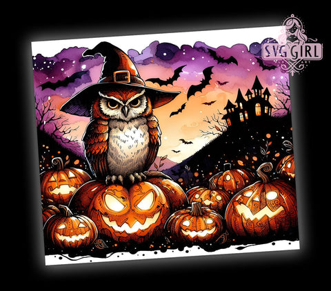Halloween Owl 20oz Tumbler Wrap Sublimation Design, Straight Tapered Tumbler Wrap, Spooky Halloween Tumbler Png, Instant Digital Download Sublimation SvggirlplusArt 