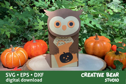 Halloween Owl Favor Treat Box SVG Creative Bear Studio 